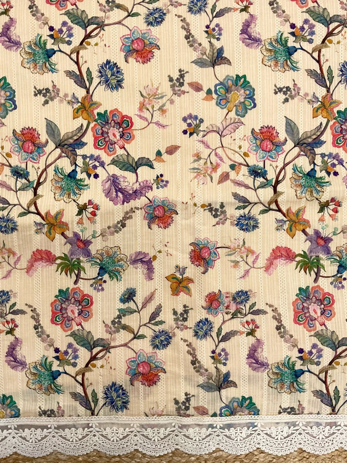 Pure Fine Mul Cotton Self Weaved Printer Suit - Cream