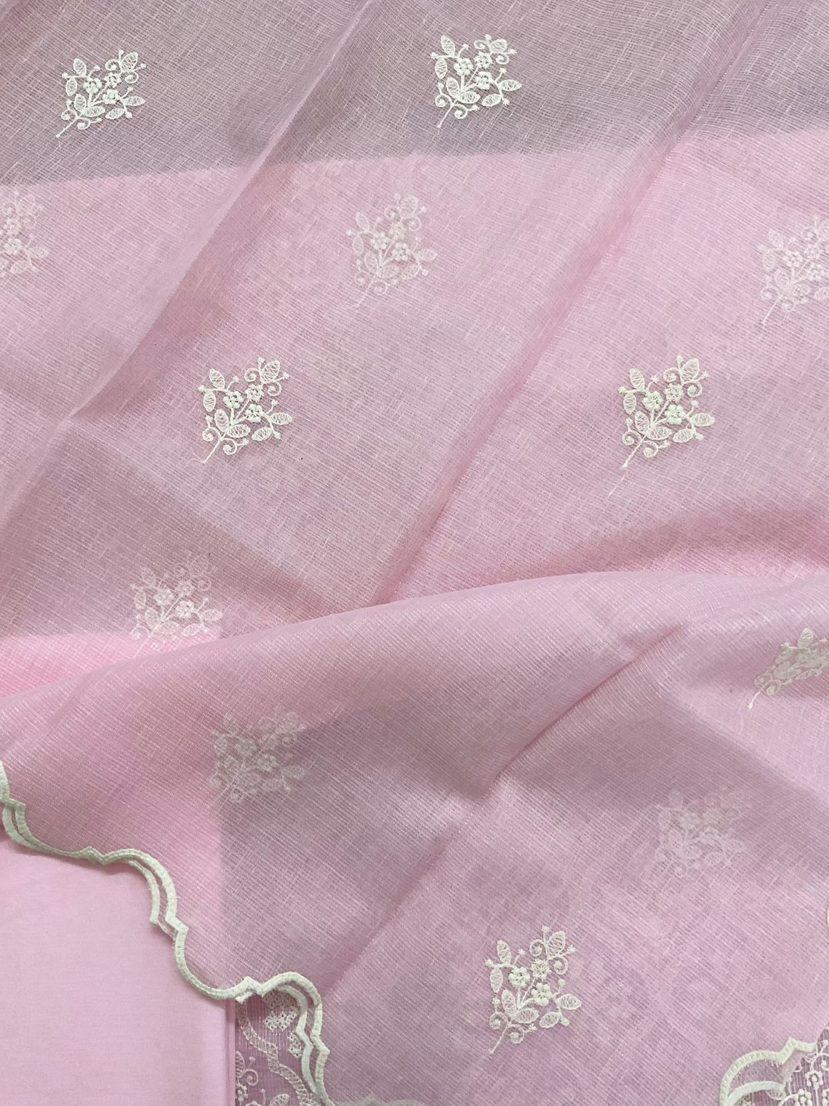 Soft Fine Tissue Kota Silk Embroidered Suit - Pink