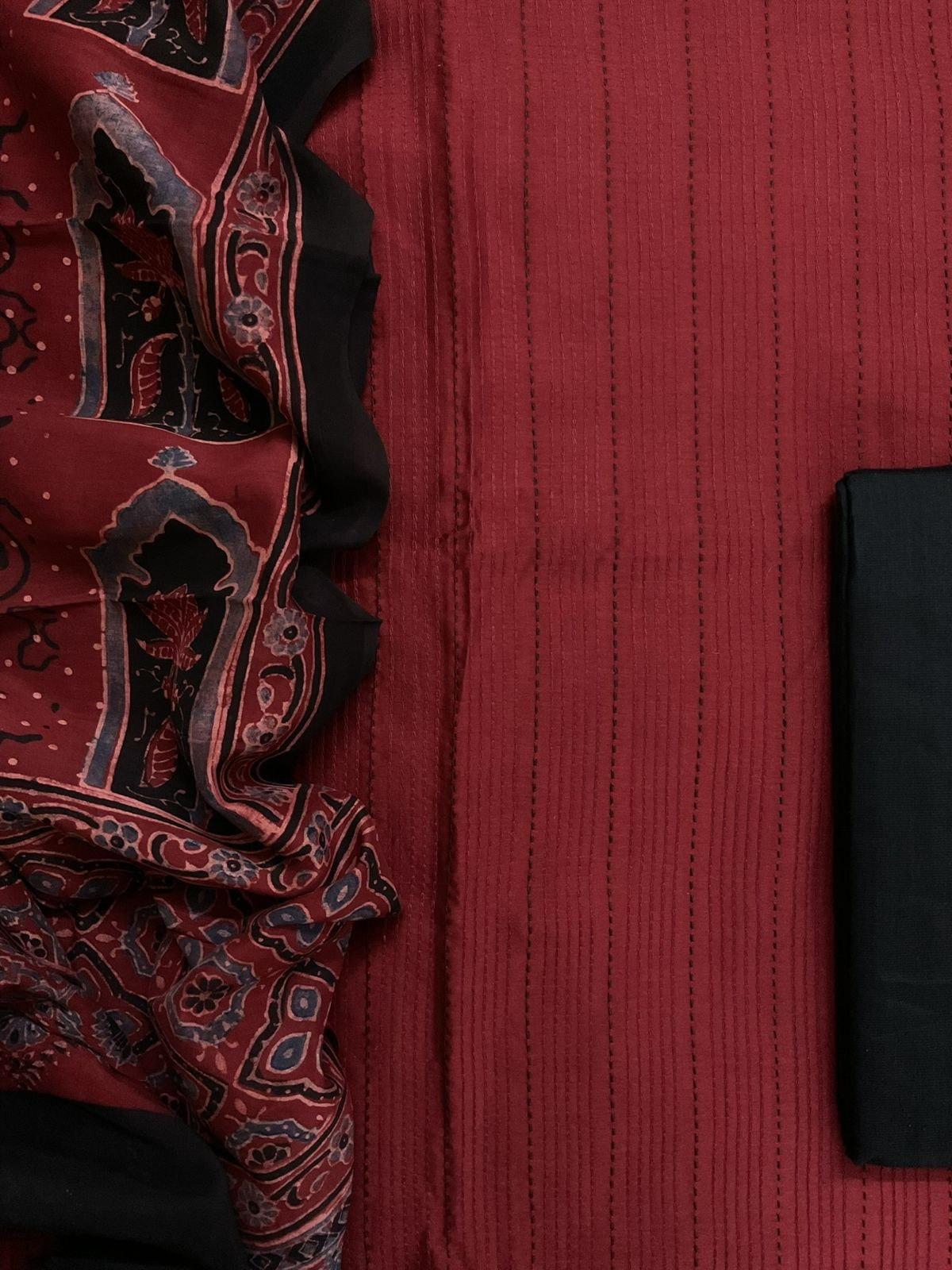 Pure Chanderi Printed Embroidered Suit - Maroon