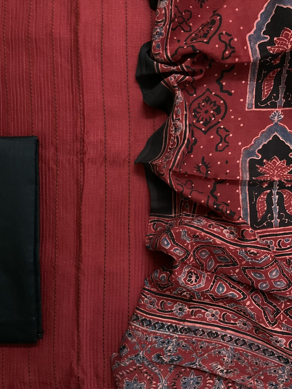 Pure Chanderi Printed Embroidered Suit - Maroon