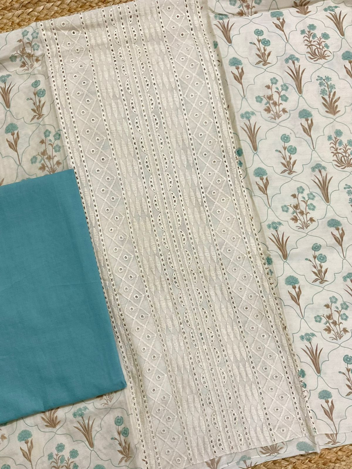 Pure Muslin Printed Embroidered Suit - Cream