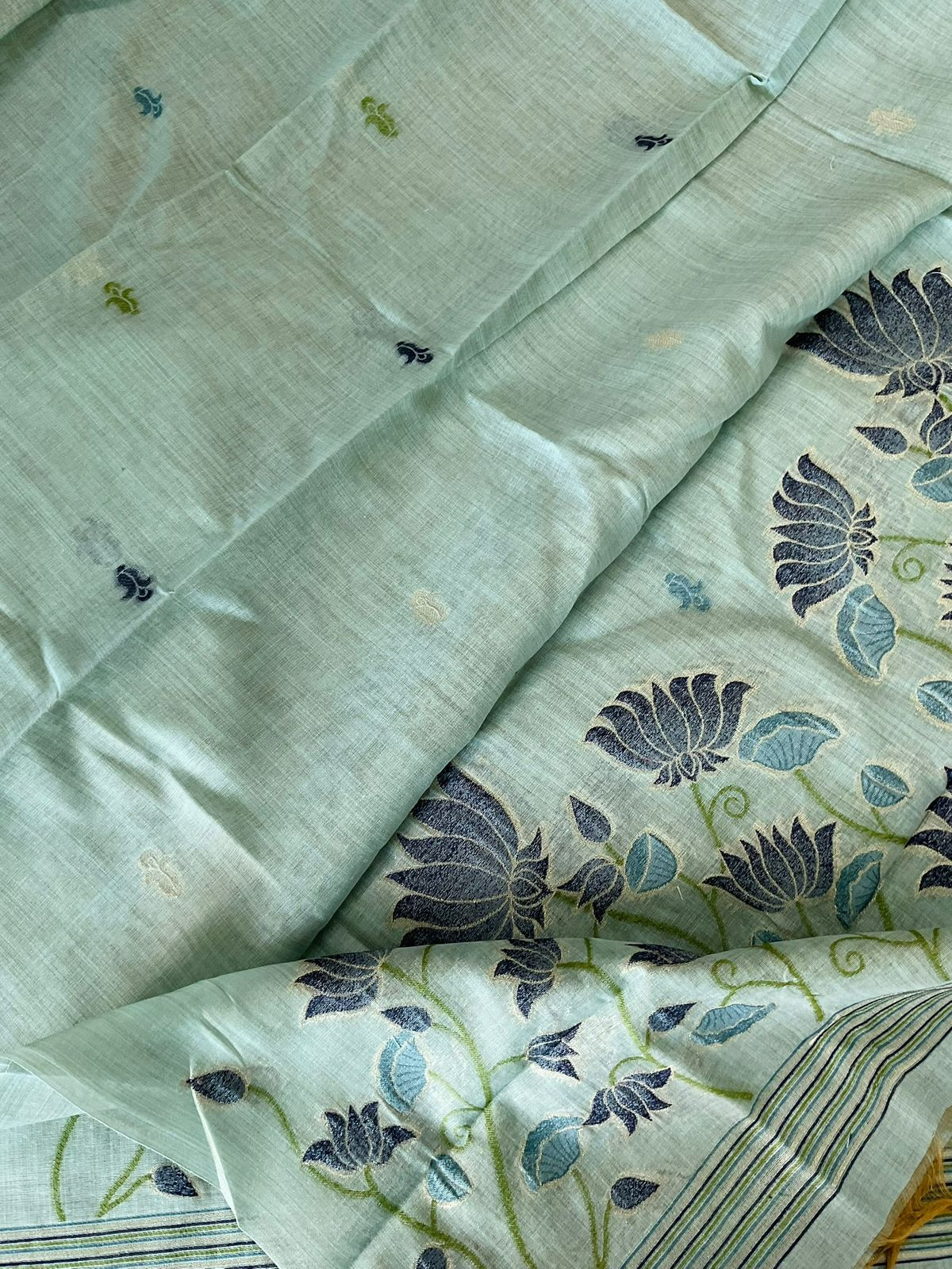 Soft Slub Chanderi Jamdani Weaved Suit - Blue