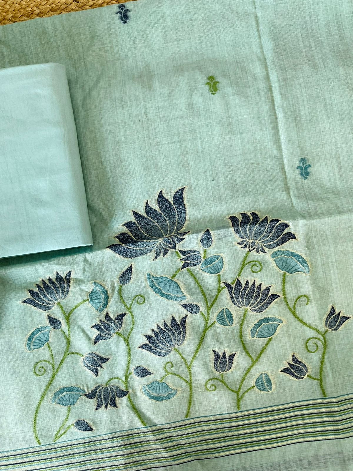 Soft Slub Chanderi Jamdani Weaved Suit - Blue