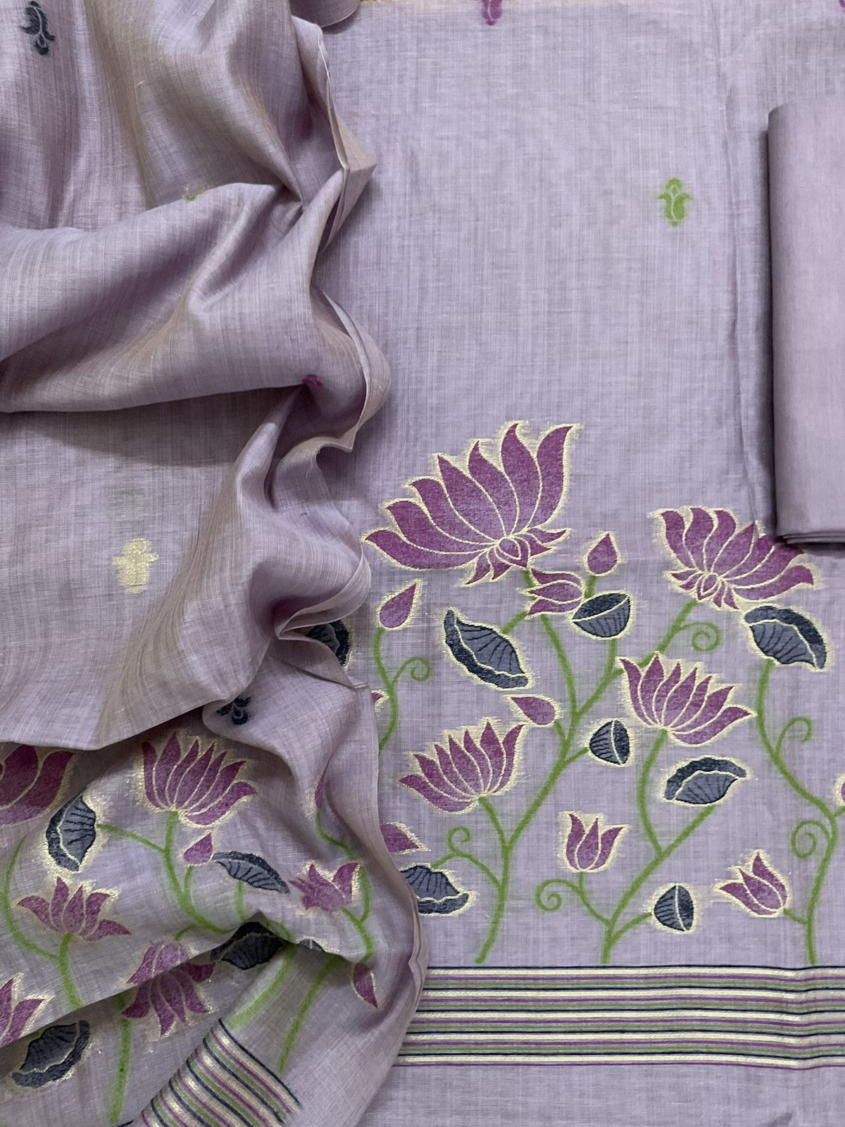 Soft Slub Chanderi Jamdani Weaved Suit - Purple