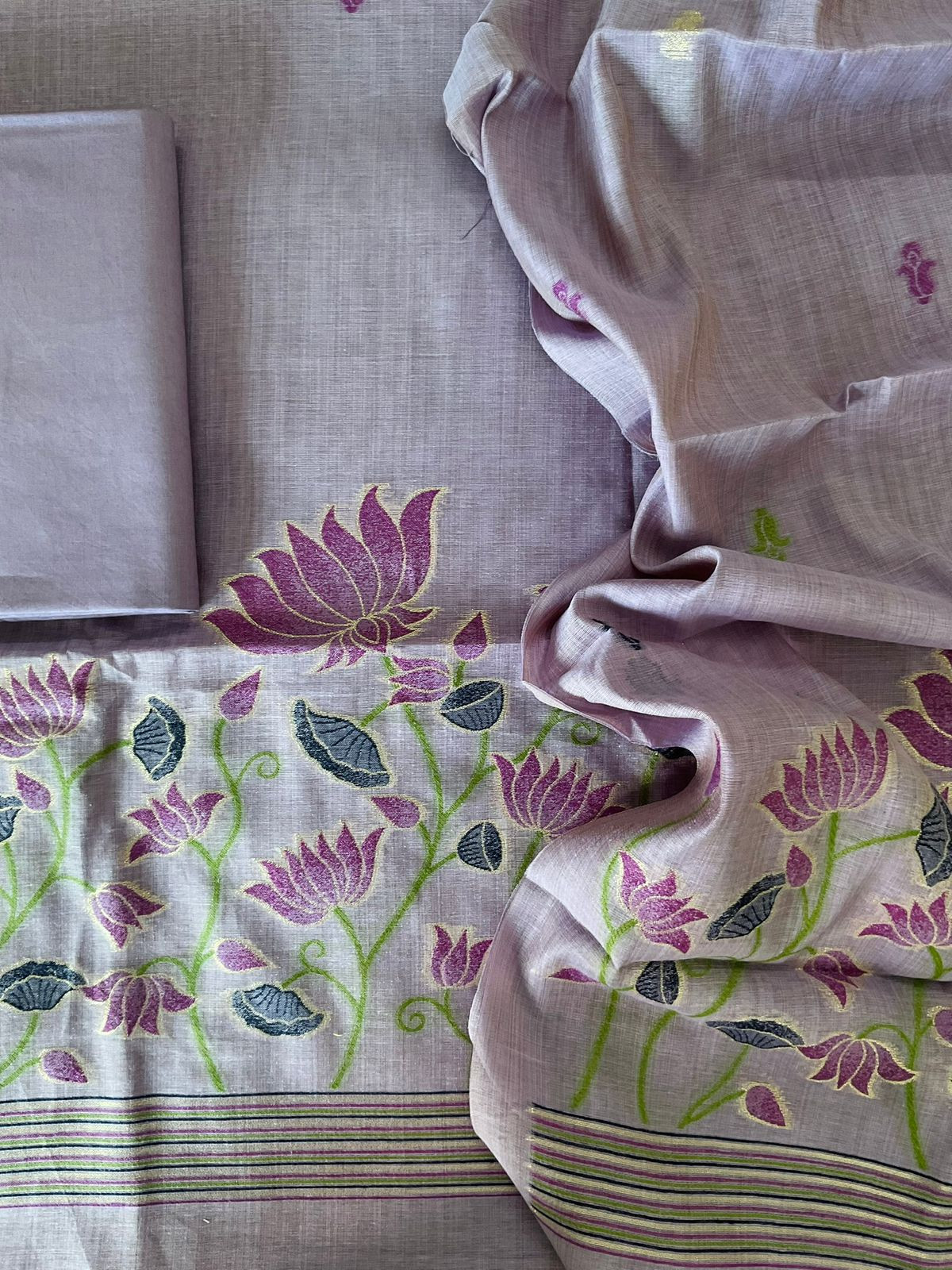 Soft Slub Chanderi Jamdani Weaved Suit - Purple