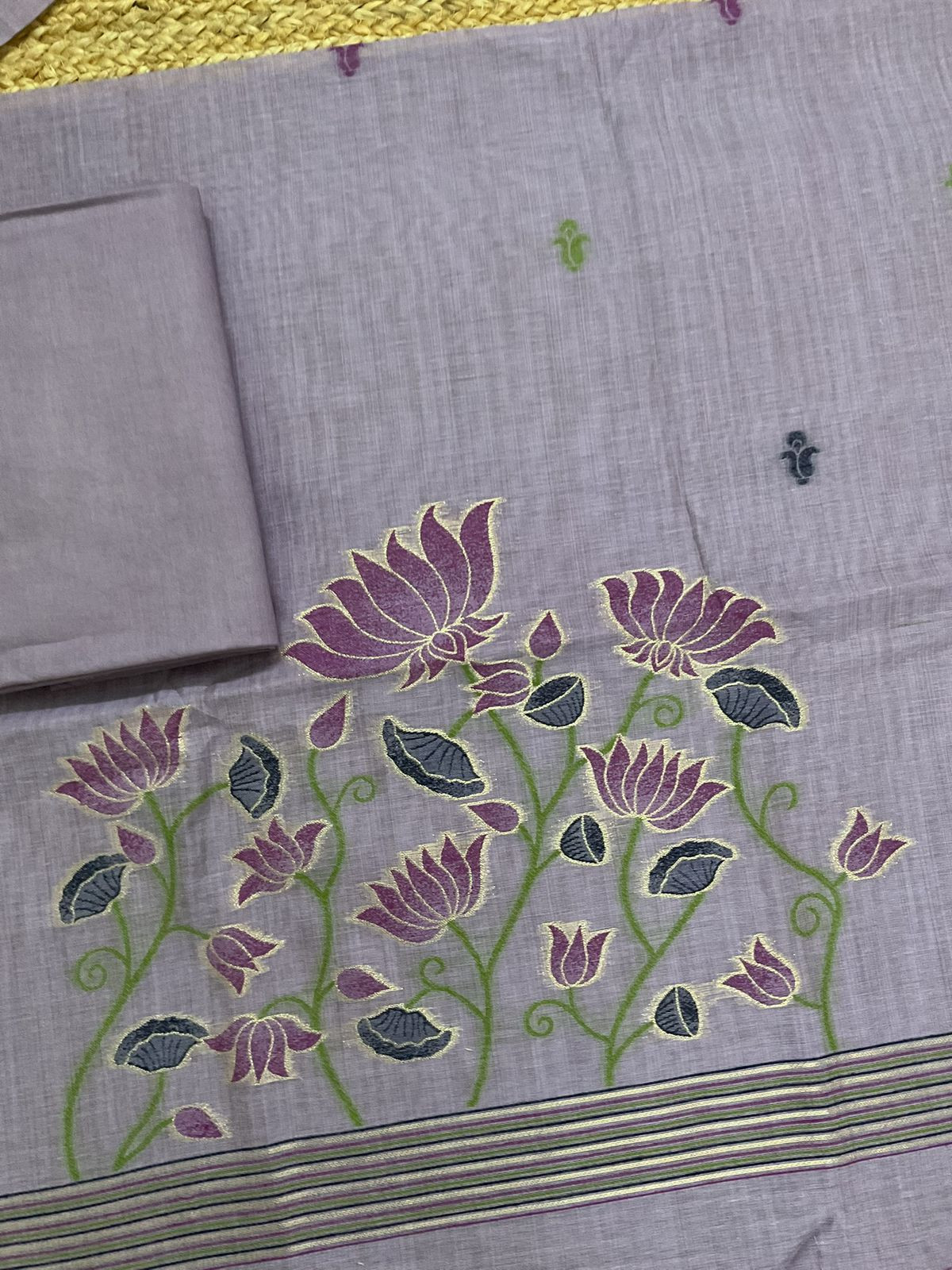 Soft Slub Chanderi Jamdani Weaved Suit - Purple