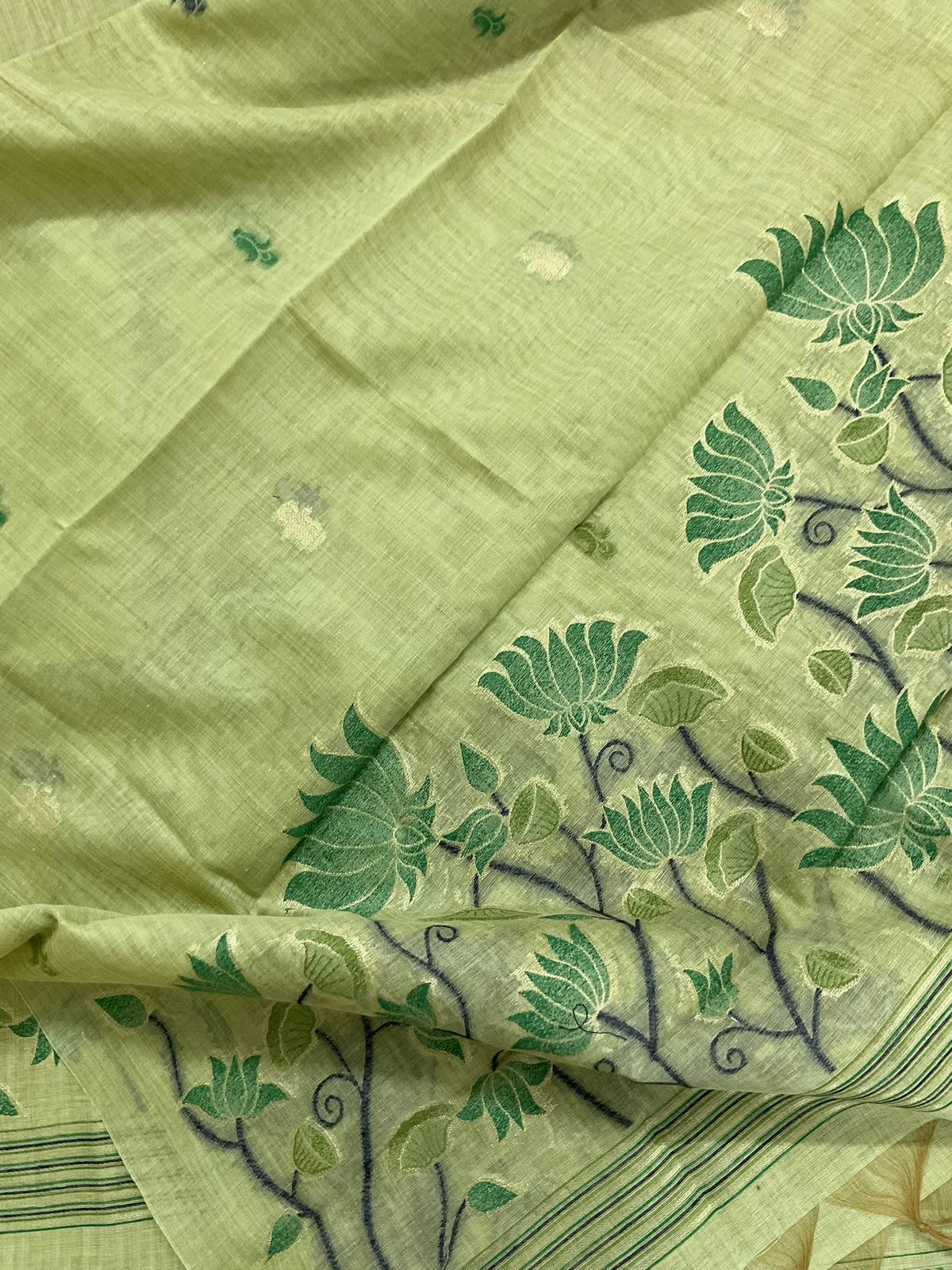 Soft Slub Chanderi Jamdani Weaved Suit - Green