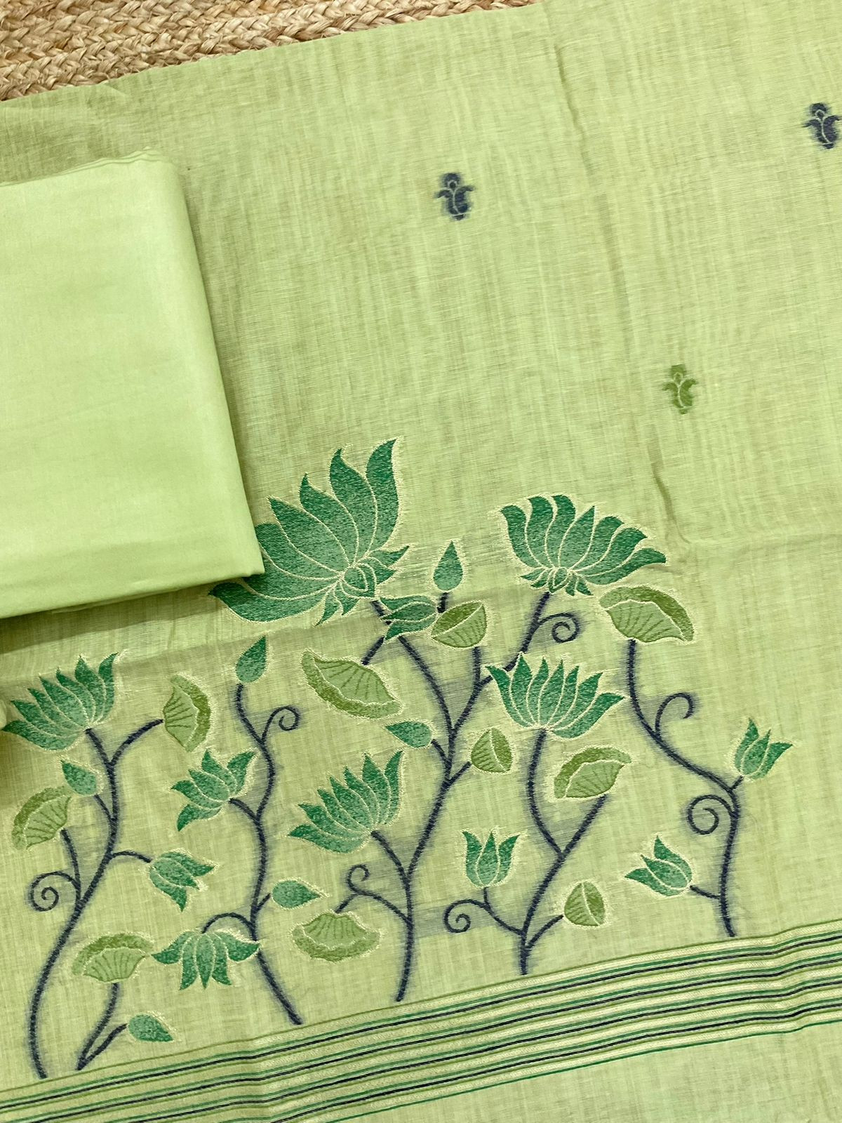 Soft Slub Chanderi Jamdani Weaved Suit - Green