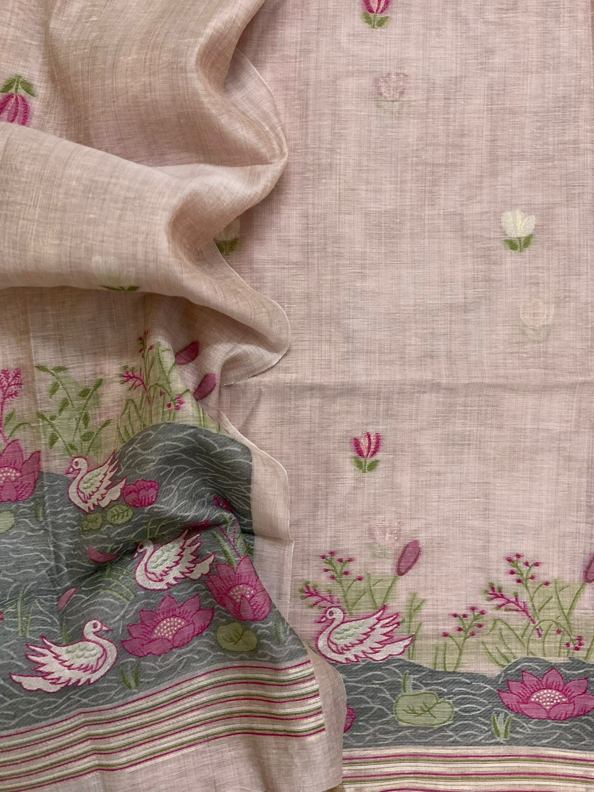 Soft Slub Chanderi Jamdani Weaved Suit - Pink