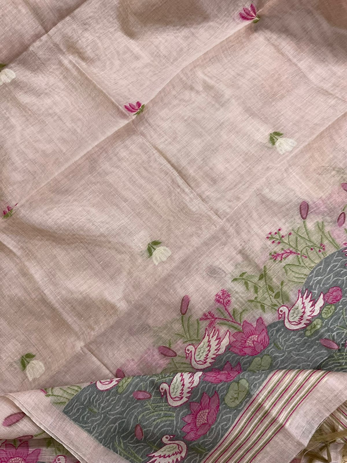 Soft Slub Chanderi Jamdani Weaved Suit - Pink