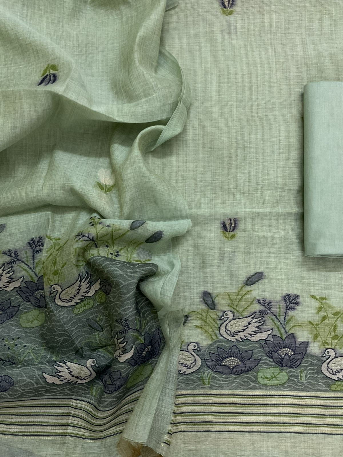 Soft Slub Chanderi Jamdani Weaved Suit - Blue