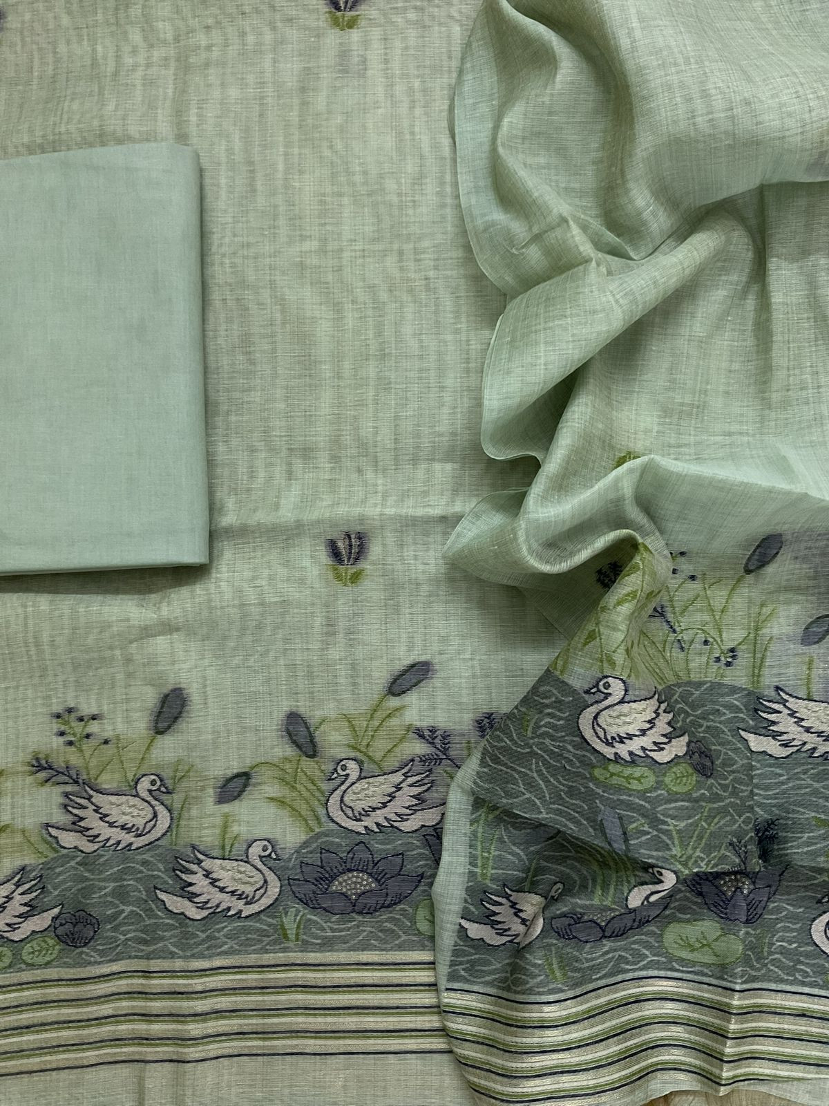 Soft Slub Chanderi Jamdani Weaved Suit - Blue