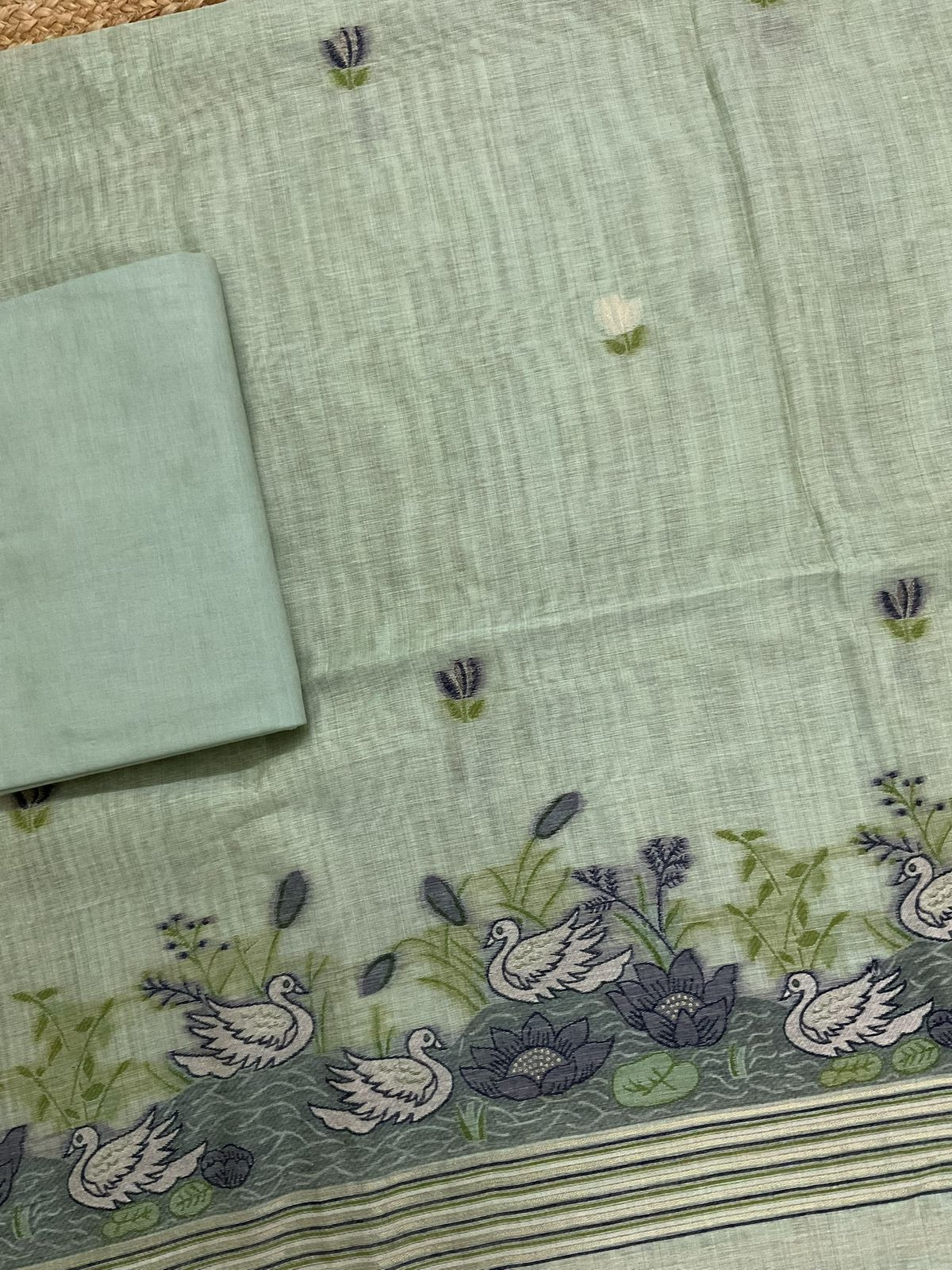 Soft Slub Chanderi Jamdani Weaved Suit - Blue