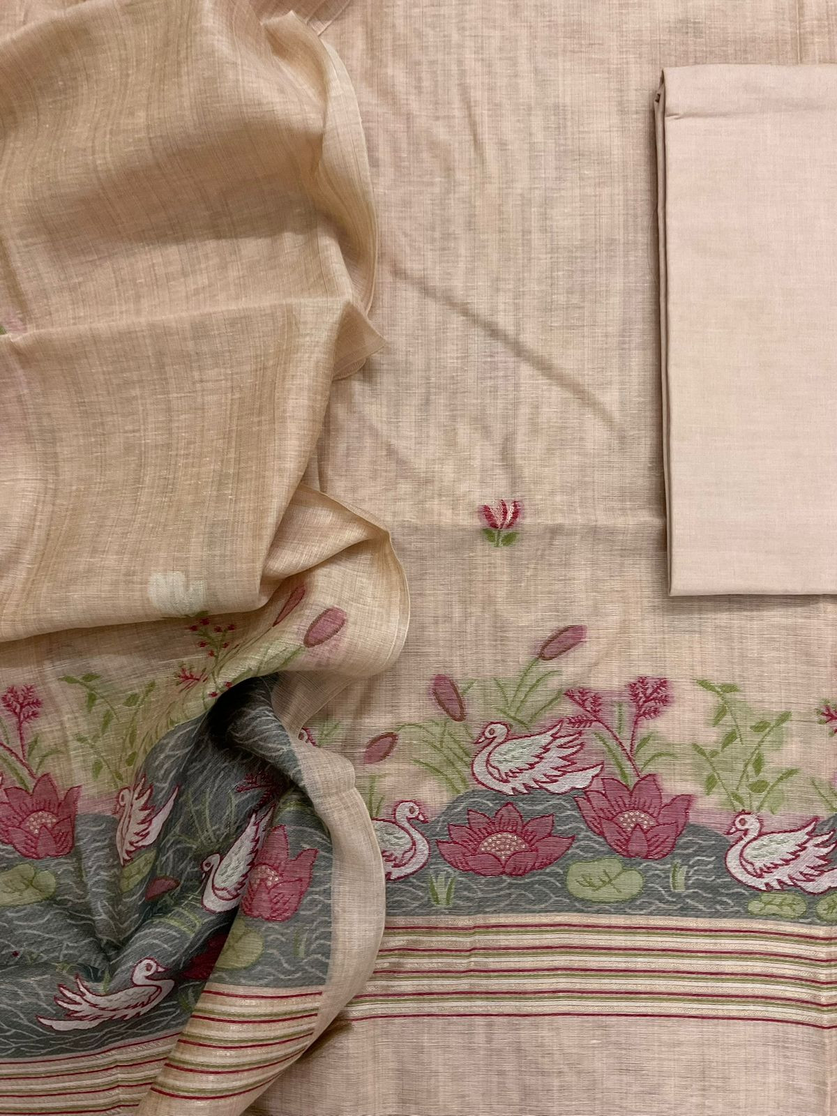 Soft Slub Chanderi Jamdani Weaved Suit - Peach