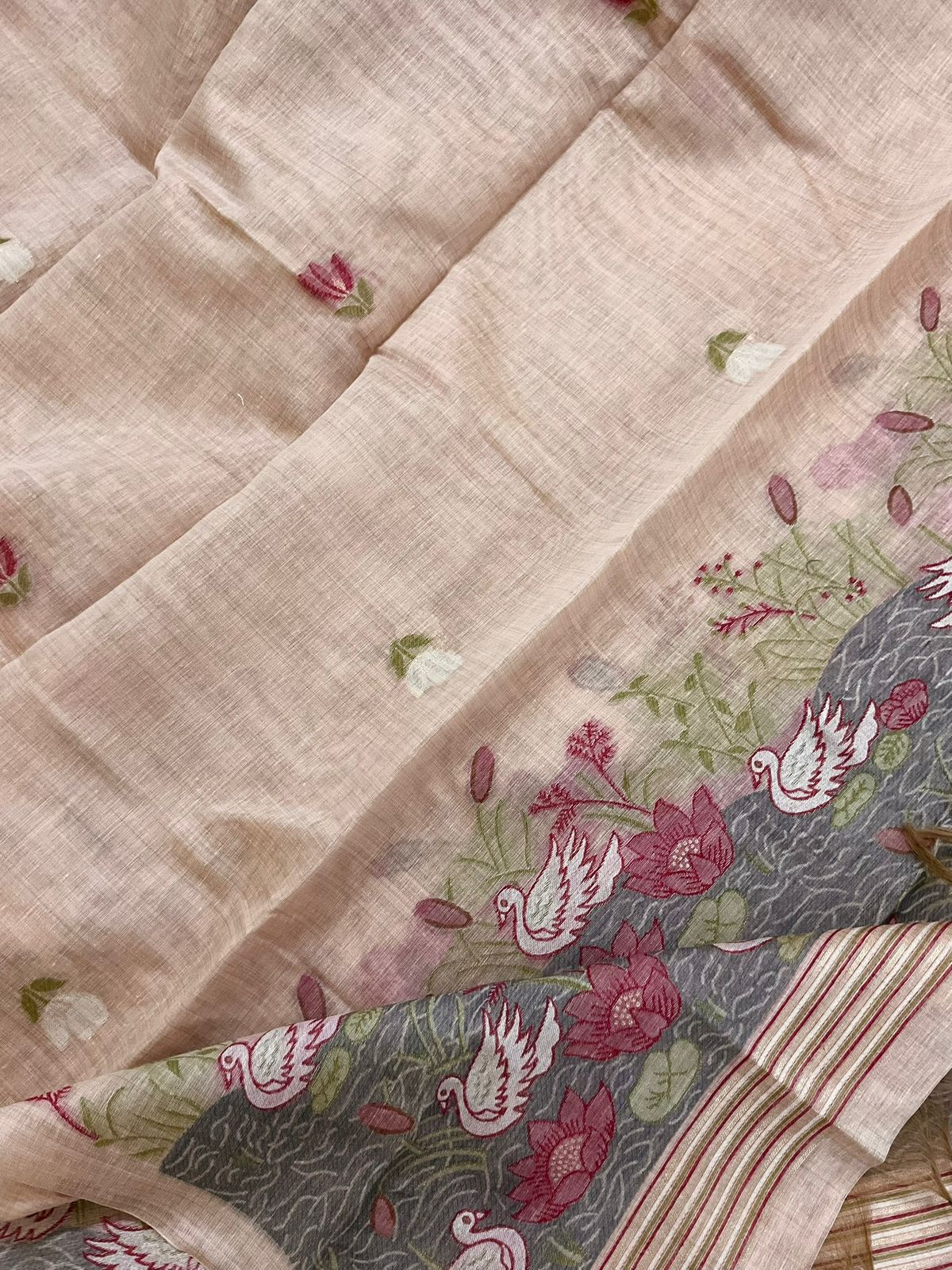 Soft Slub Chanderi Jamdani Weaved Suit - Peach