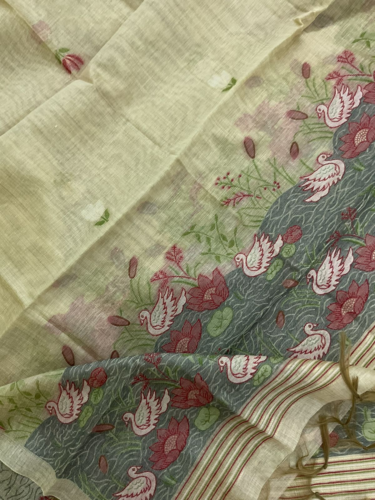 Soft Slub Chanderi Jamdani Weaved Suit - Green