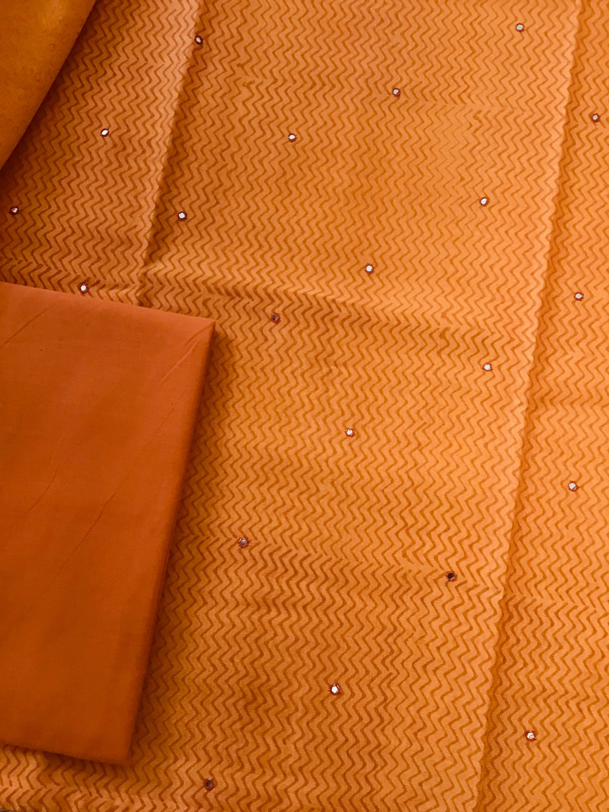 Pure Chanderi Printed Embroidered Suit - Orange