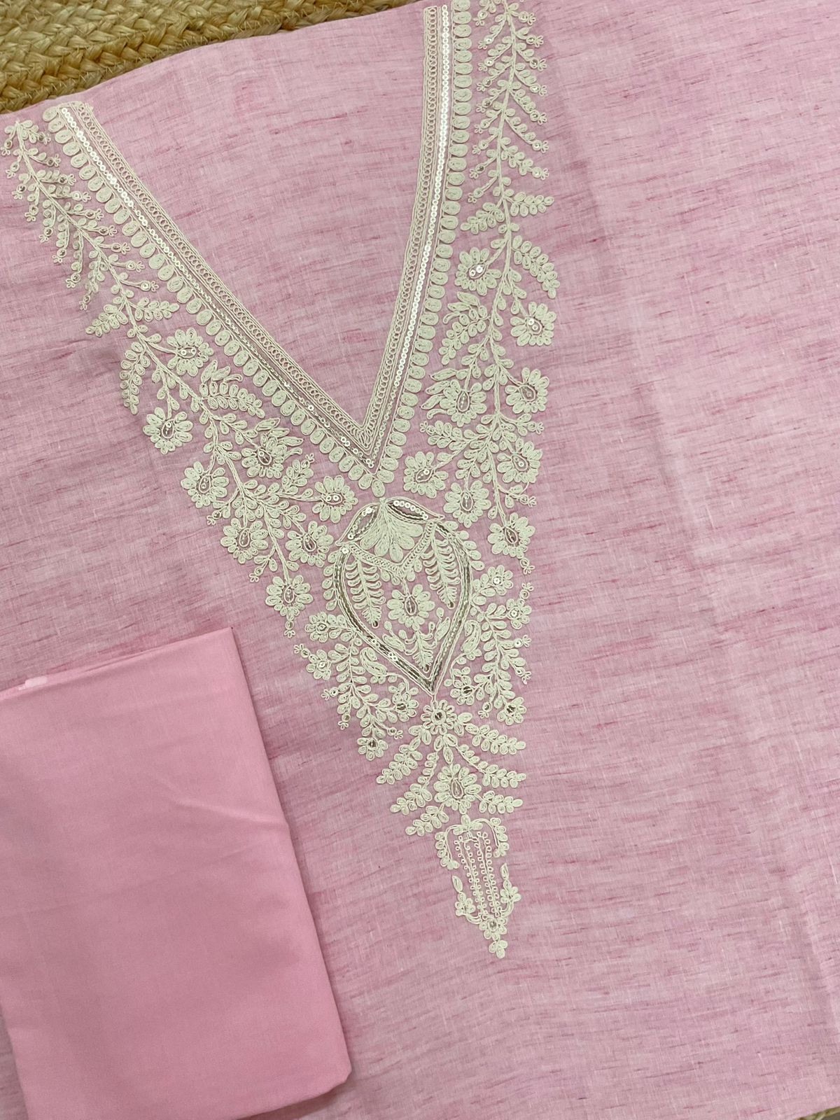 Pure Fine Handloom Cotton Embroidered Suit - Pink