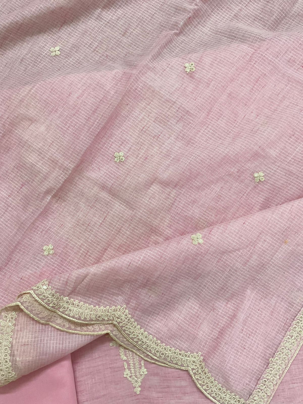 Pure Fine Handloom Cotton Embroidered Suit - Pink