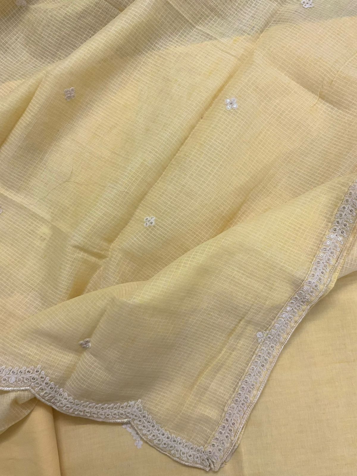 Pure Fine Handloom Cotton Embroidered Suit - Yellow