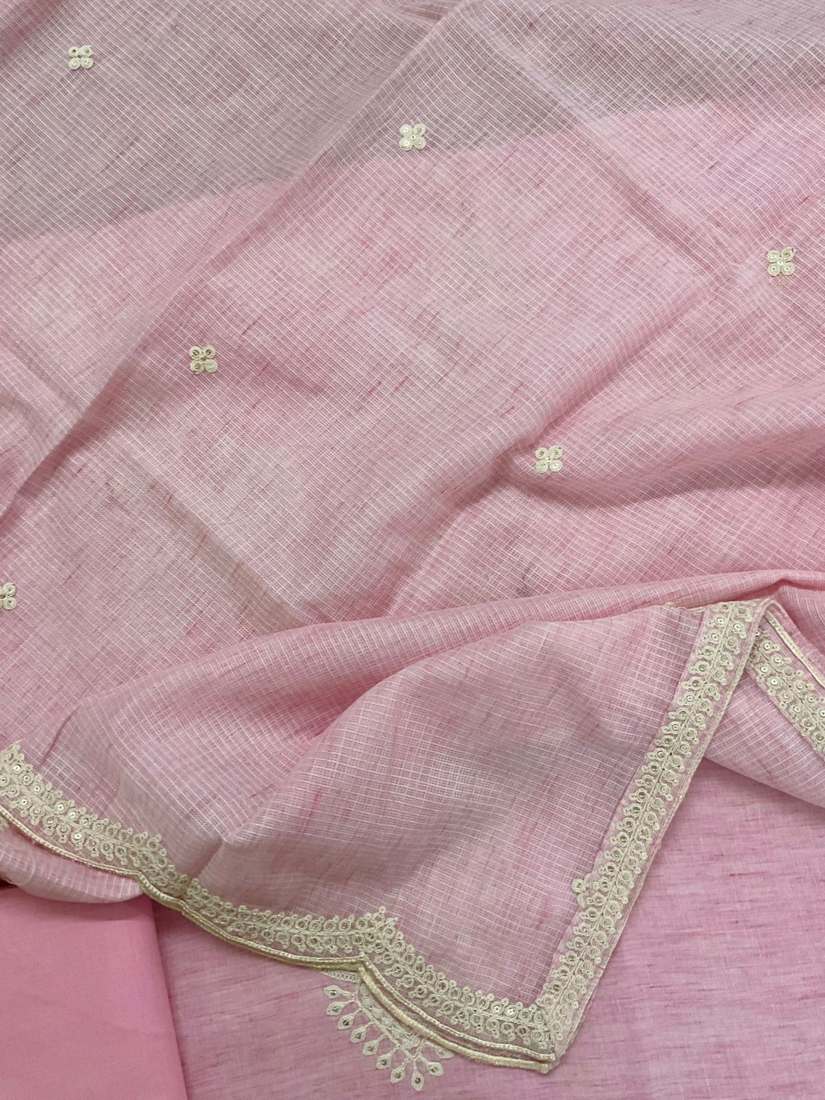 Pure Fine Handloom Cotton Embroidered Suit - Pink