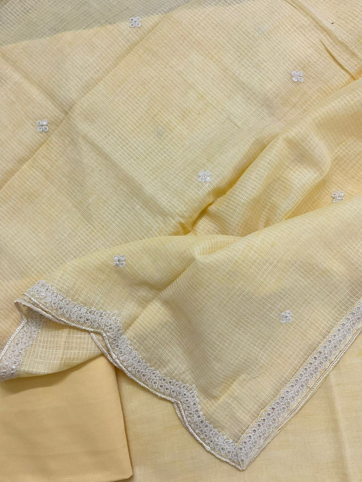 Pure Fine Handloom Cotton Embroidered Suit - Yellow