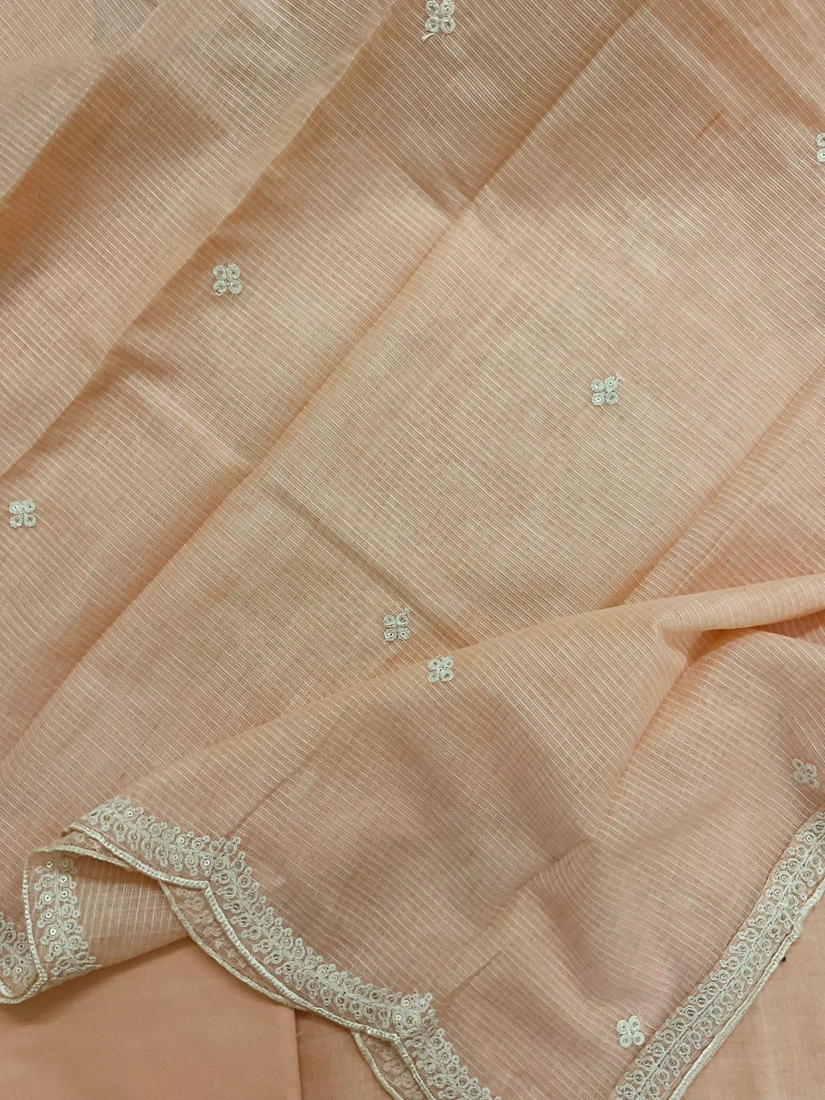 Pure Fine Handloom Cotton Embroidered Suit - Peach