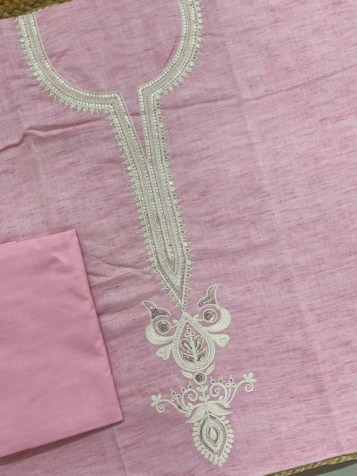 Pure Fine Handloom Cotton Embroidered Suit - Pink
