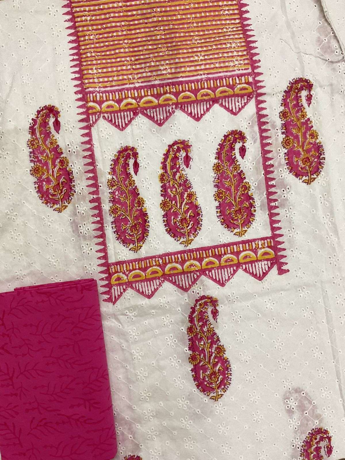 Pure Hakoba Cotton Printed Embroidered Suit - White