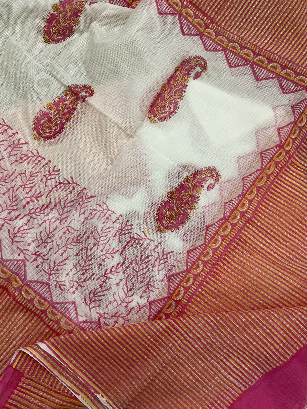 Pure Hakoba Cotton Printed Embroidered Suit - White