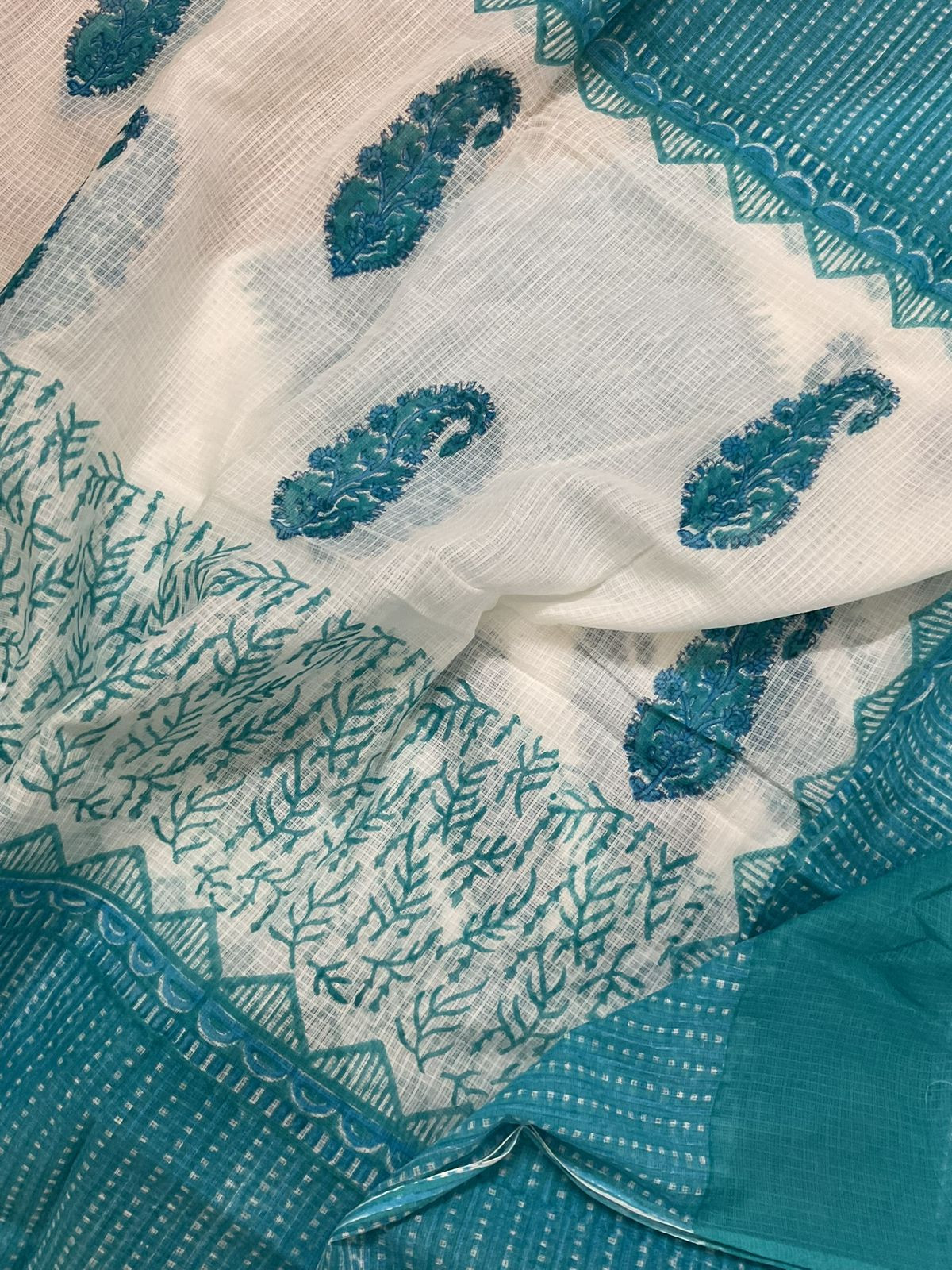 Pure Hakoba Cotton Printed Embroidered Suit - White