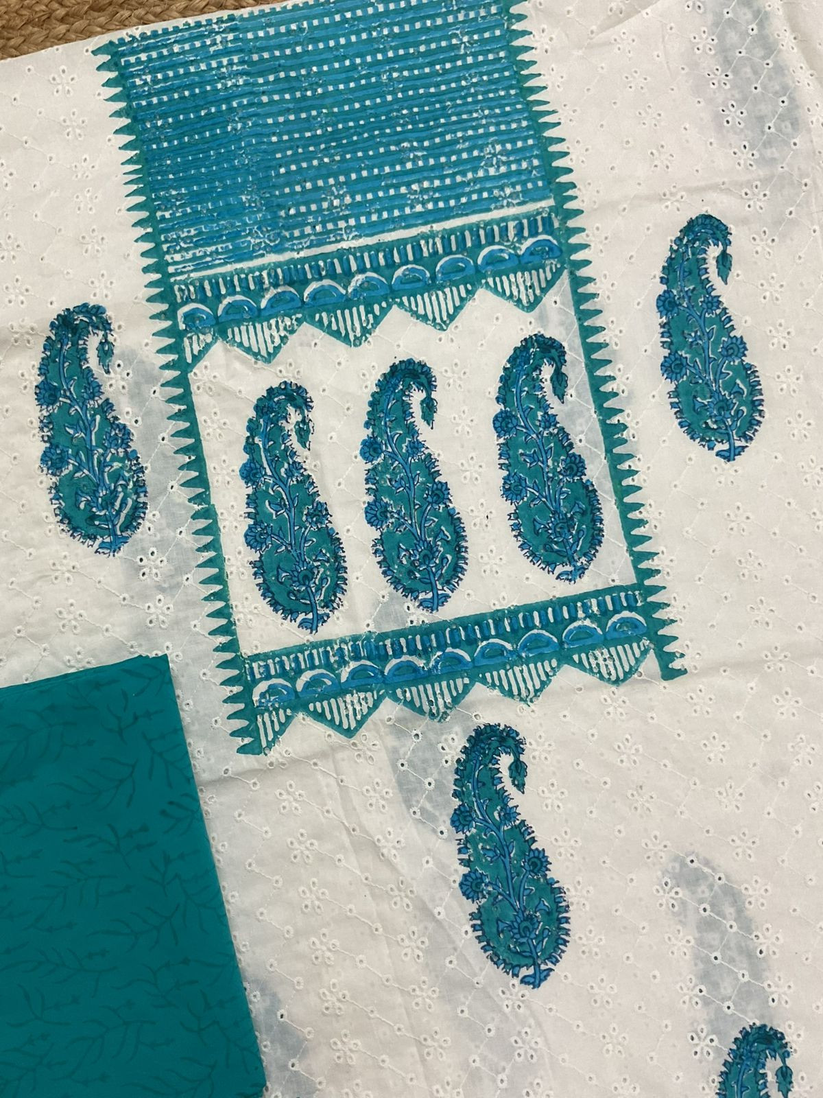 Pure Hakoba Cotton Printed Embroidered Suit - White