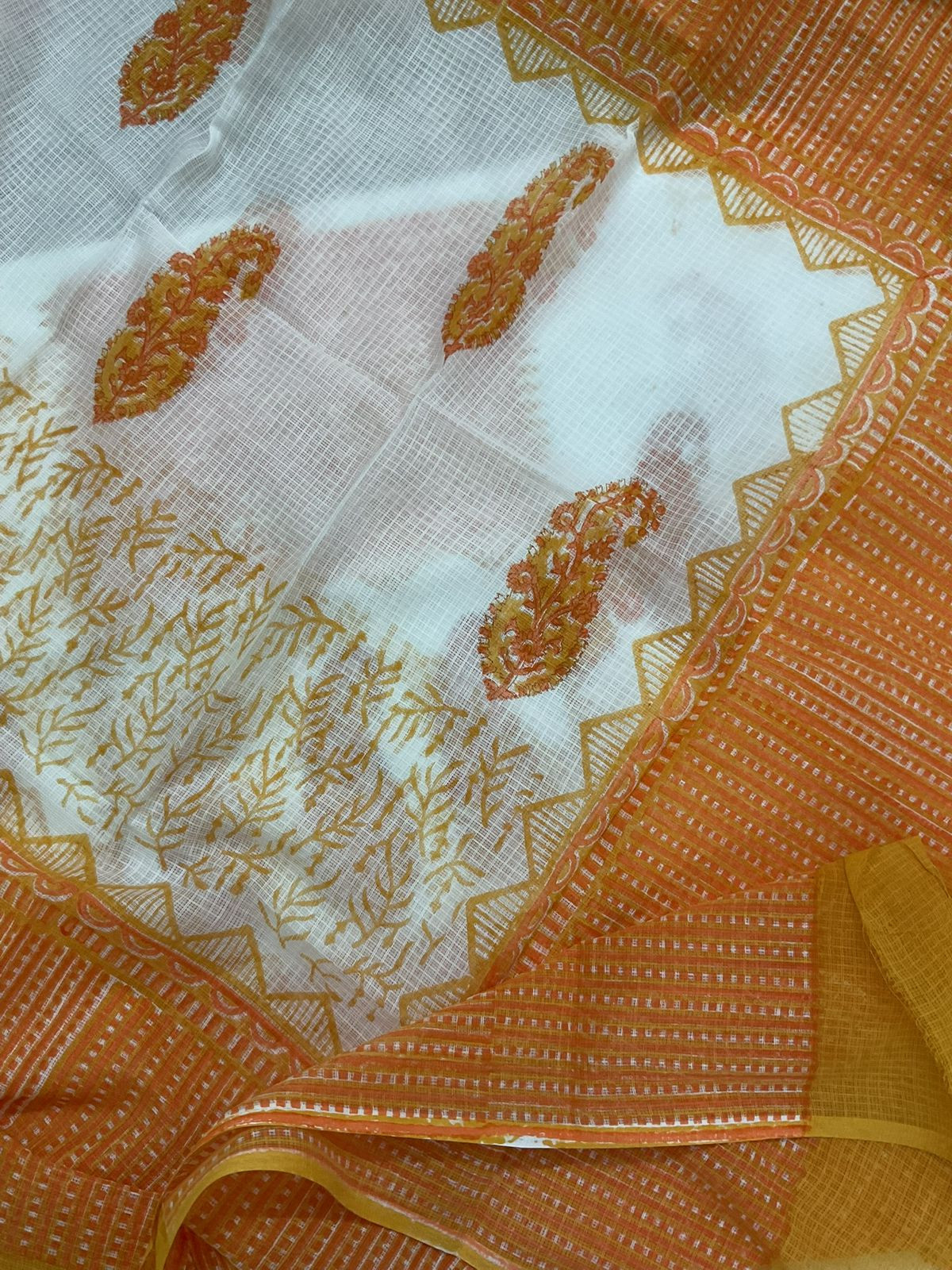 Pure Hakoba Cotton Printed Embroidered Suit - White