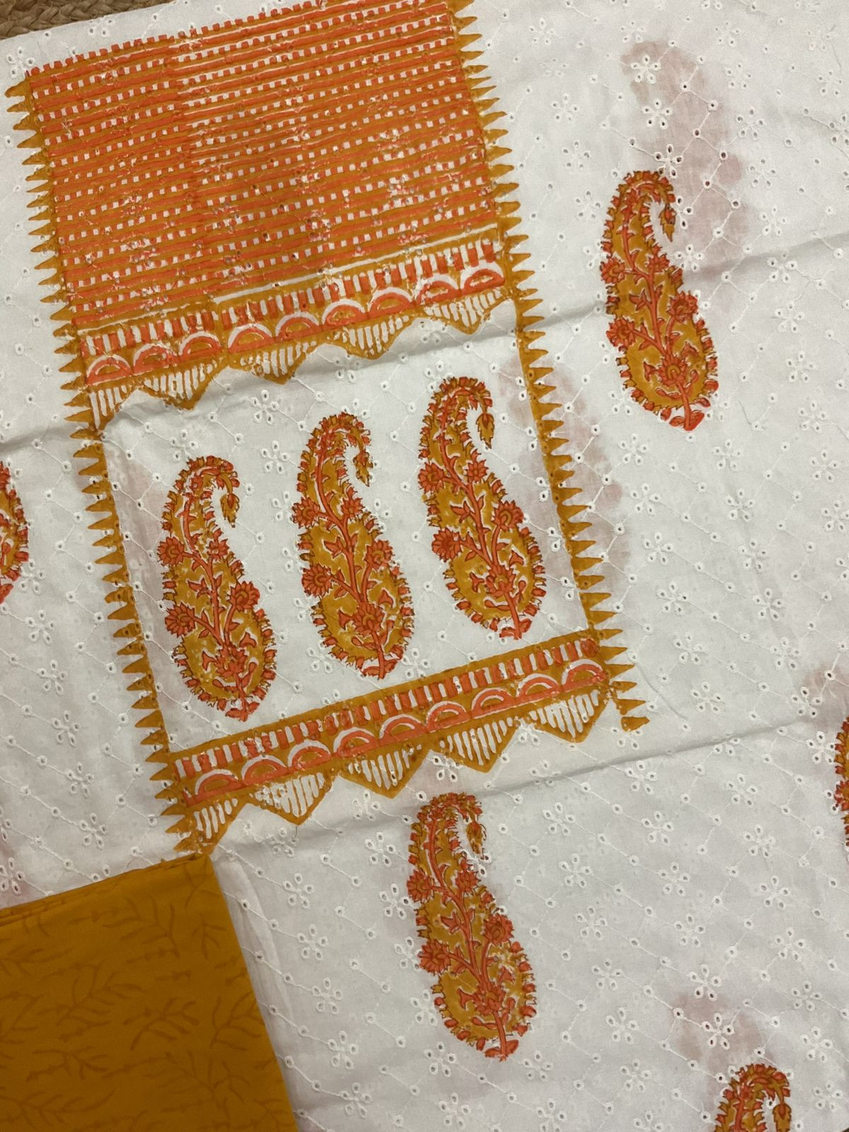 Pure Hakoba Cotton Printed Embroidered Suit - White