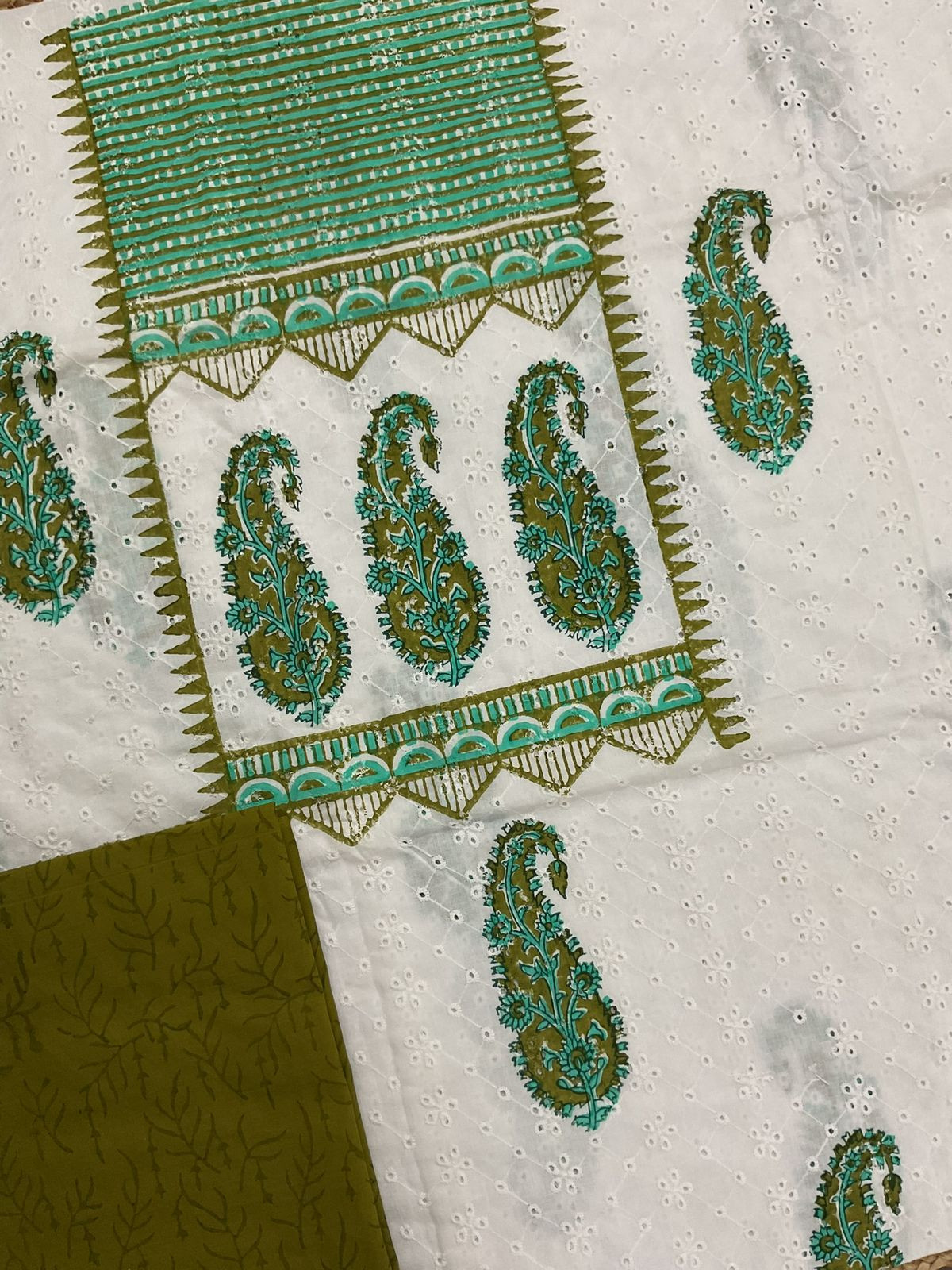 Pure Hakoba Cotton Printed Embroidered Suit - White