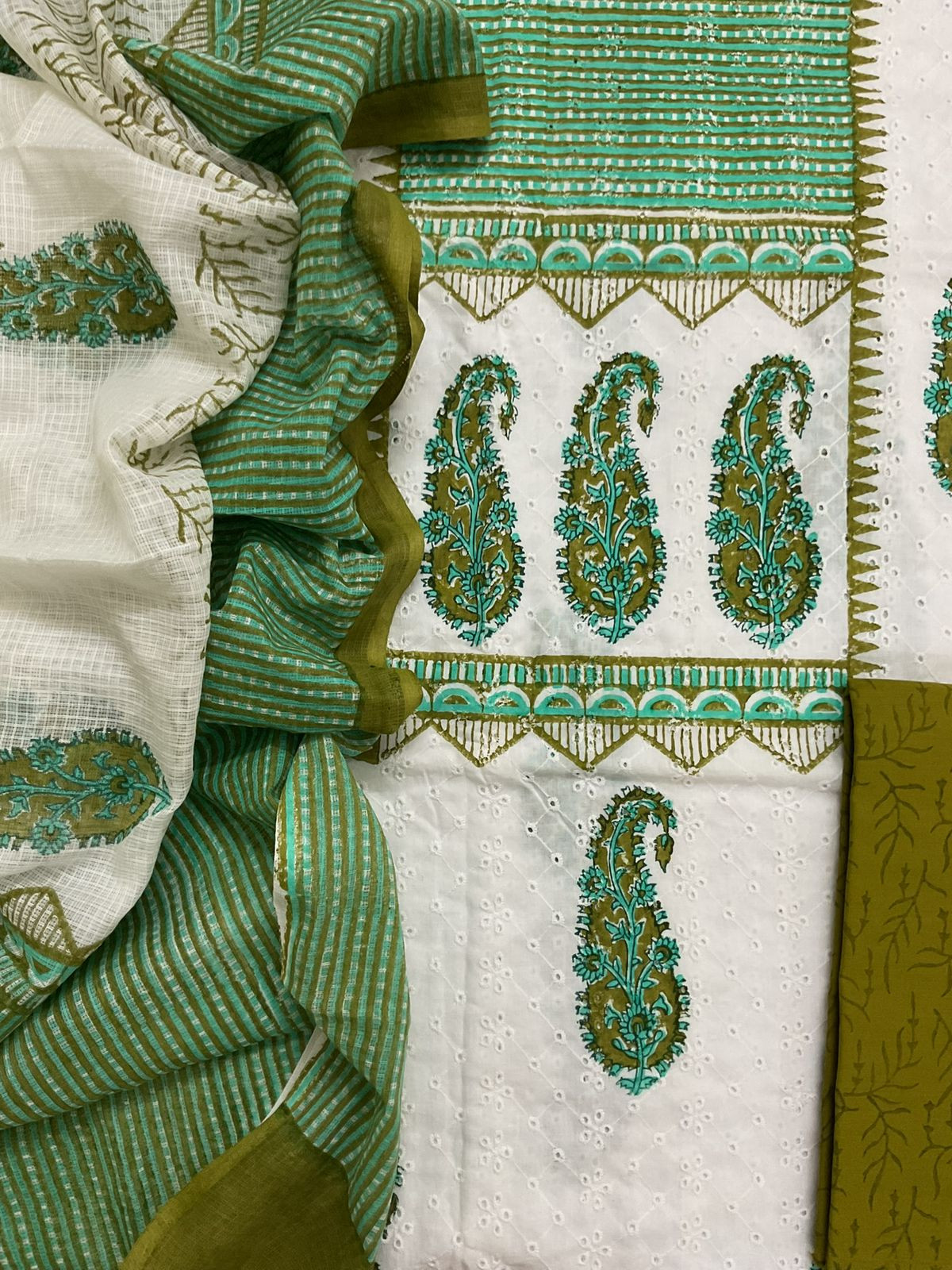 Pure Hakoba Cotton Printed Embroidered Suit - White