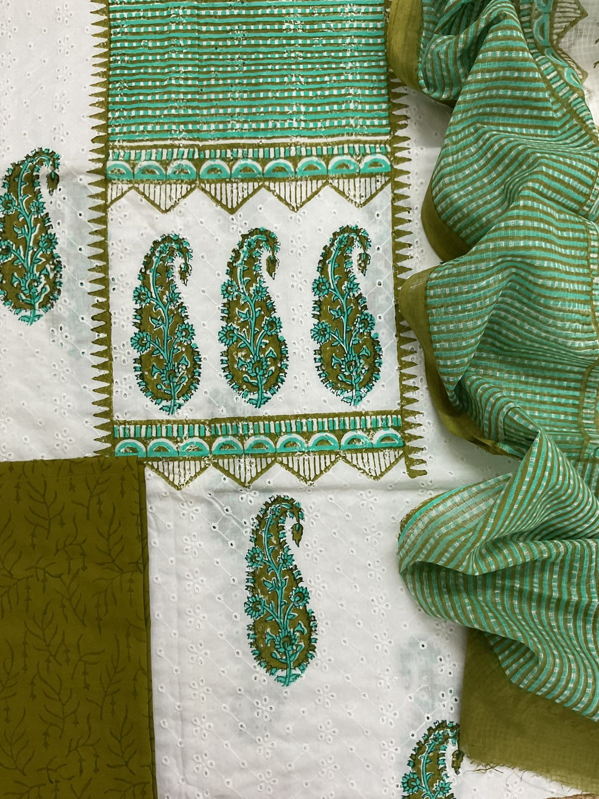 Pure Hakoba Cotton Printed Embroidered Suit - White