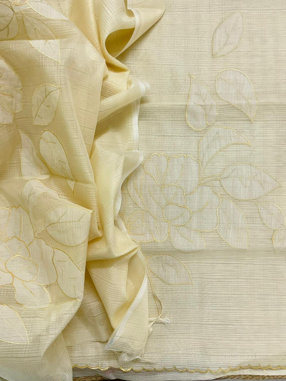 Soft Kota Silk Embroidered Suit - Yellow