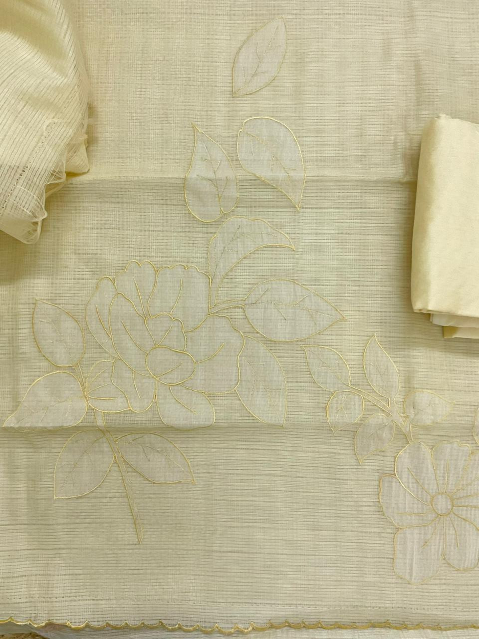 Soft Kota Silk Embroidered Suit - Yellow