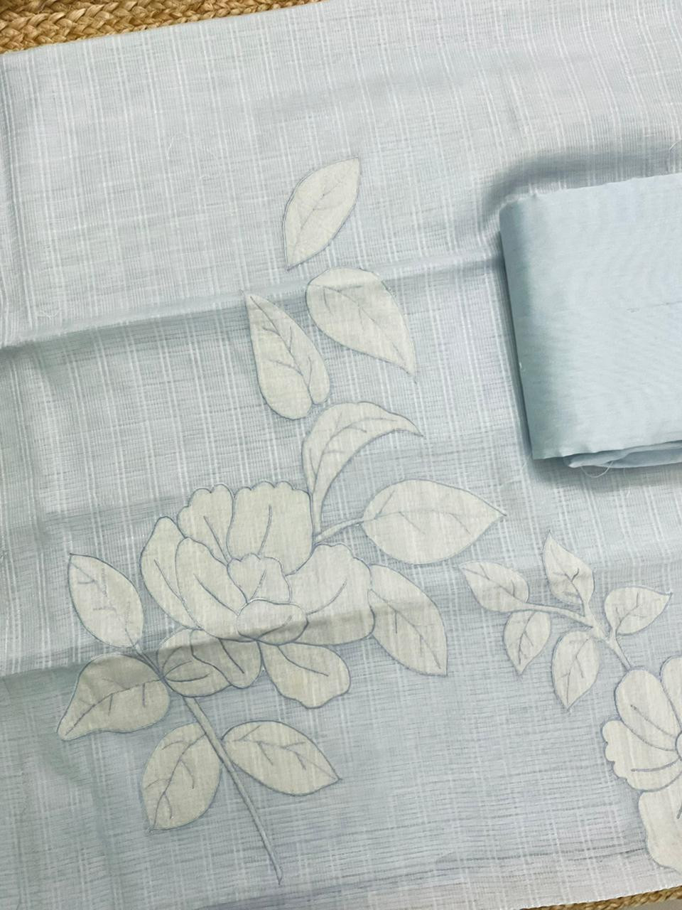 Soft Kota Silk Embroidered Suit - Blue