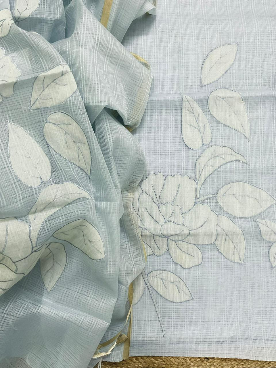 Soft Kota Silk Embroidered Suit - Blue