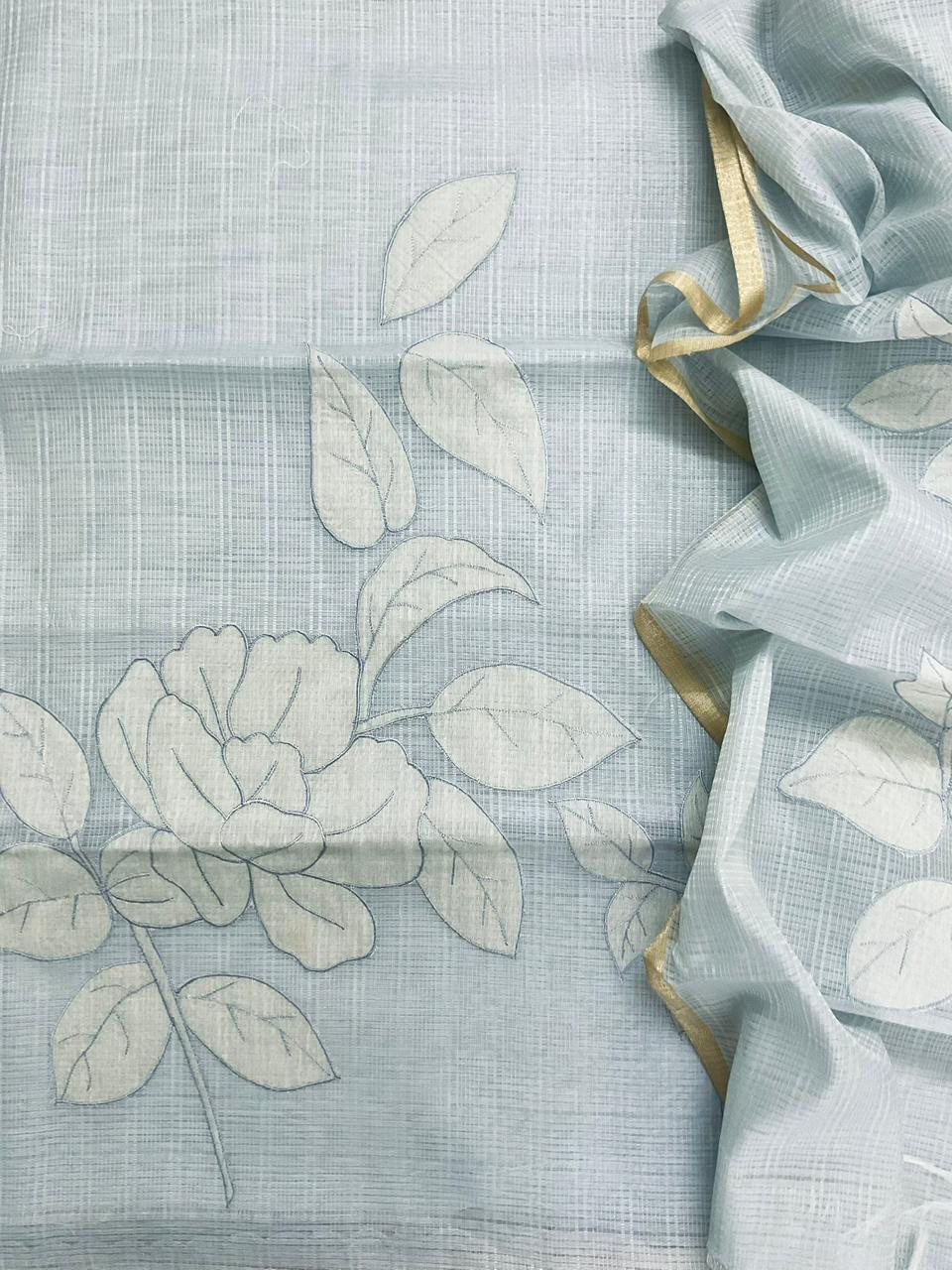 Soft Kota Silk Embroidered Suit - Blue