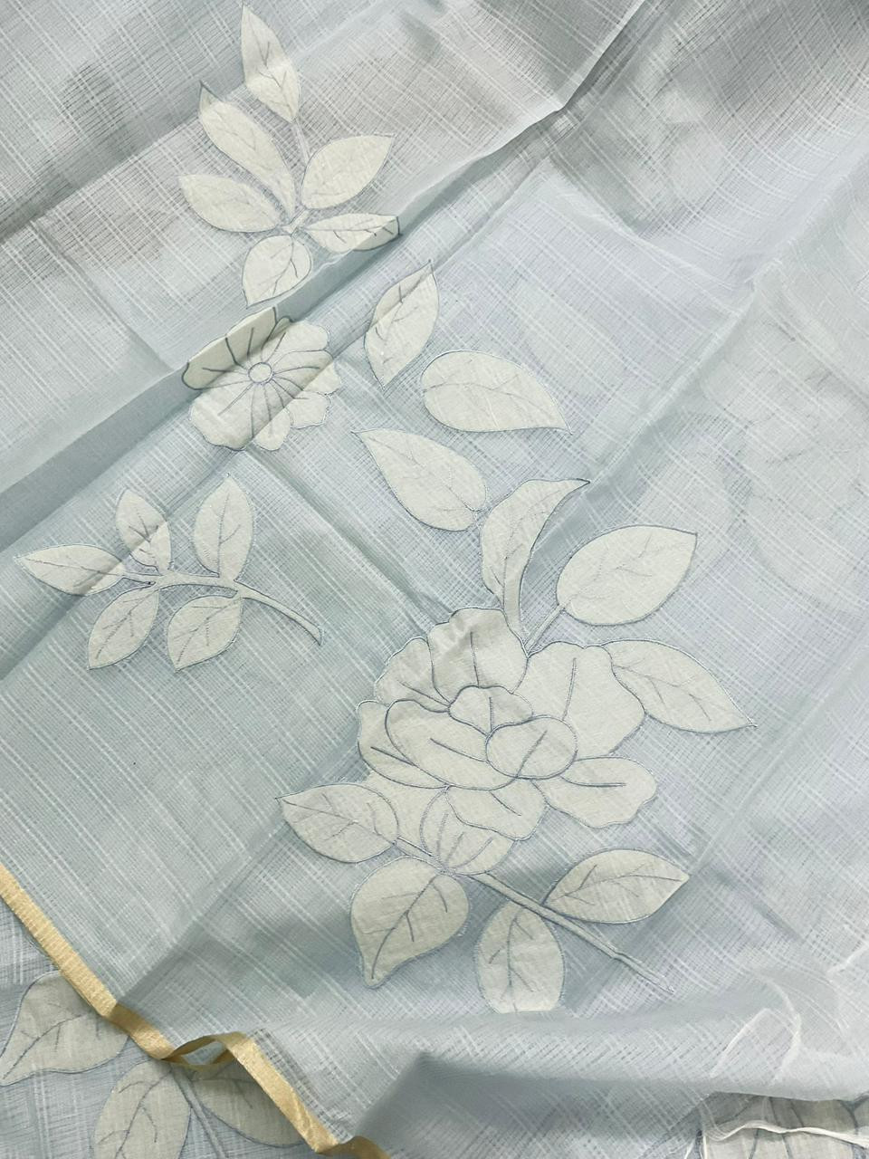 Soft Kota Silk Embroidered Suit - Blue