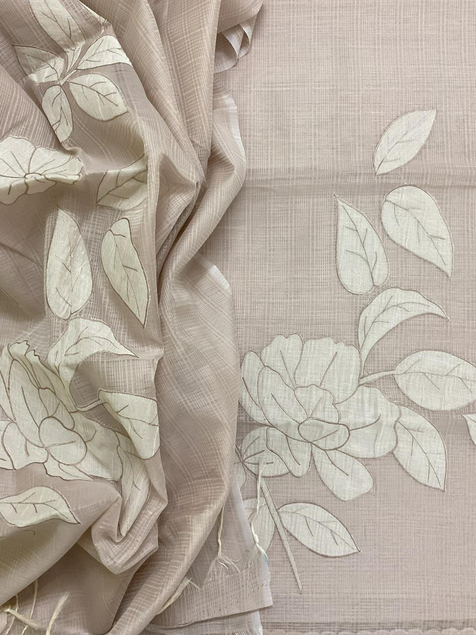 Soft Kota Silk Embroidered Suit - Beige