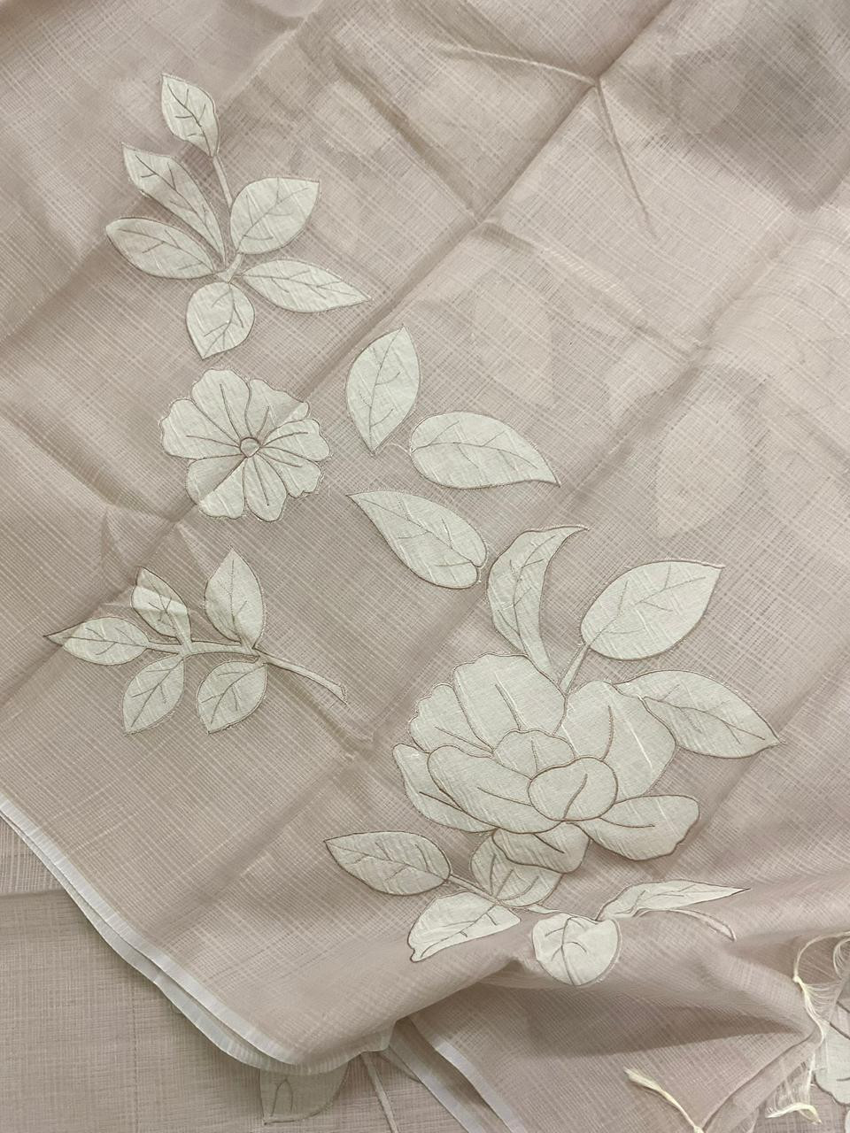 Soft Kota Silk Embroidered Suit - Beige