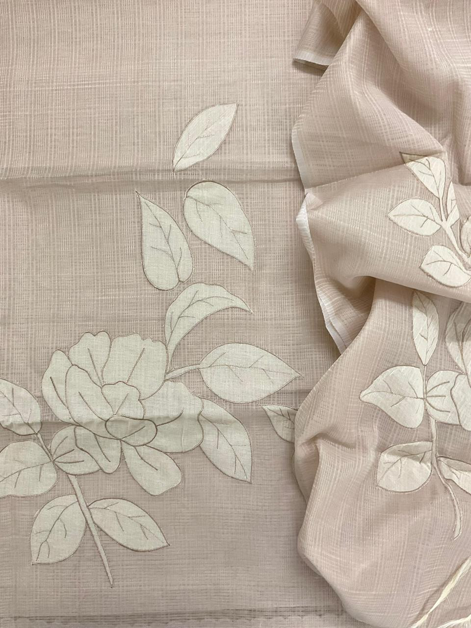 Soft Kota Silk Embroidered Suit - Beige