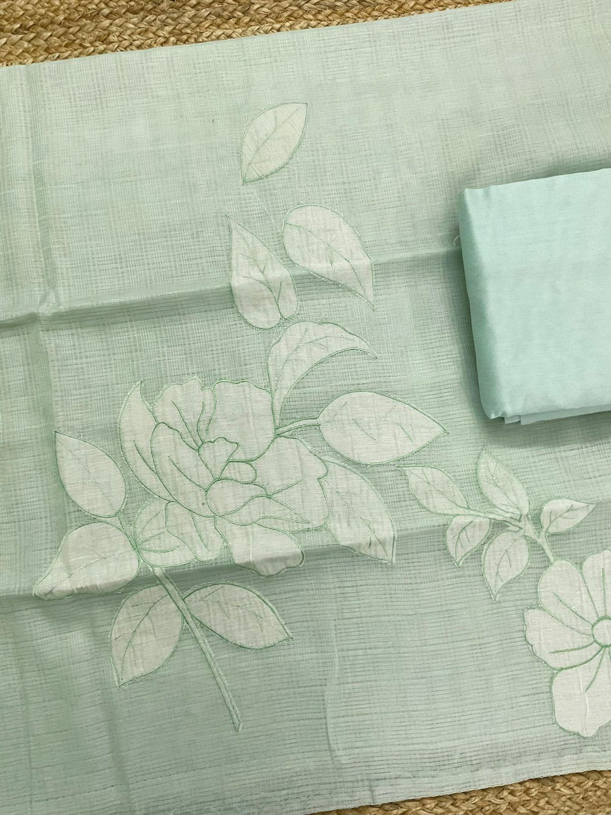 Soft Kota Silk Embroidered Suit - Green