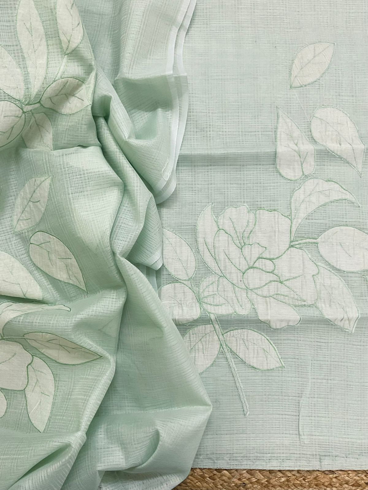 Soft Kota Silk Embroidered Suit - Green