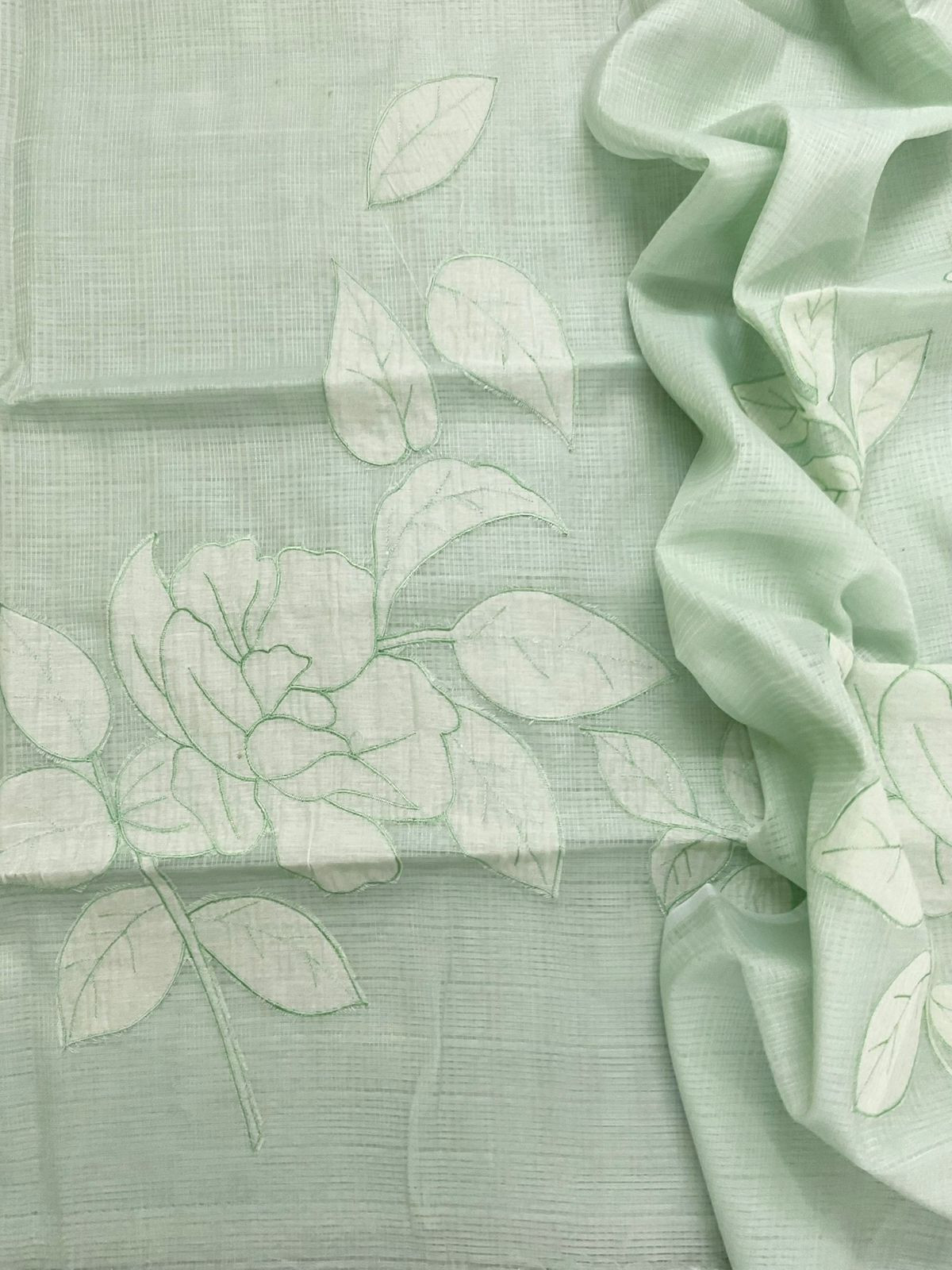 Soft Kota Silk Embroidered Suit - Green
