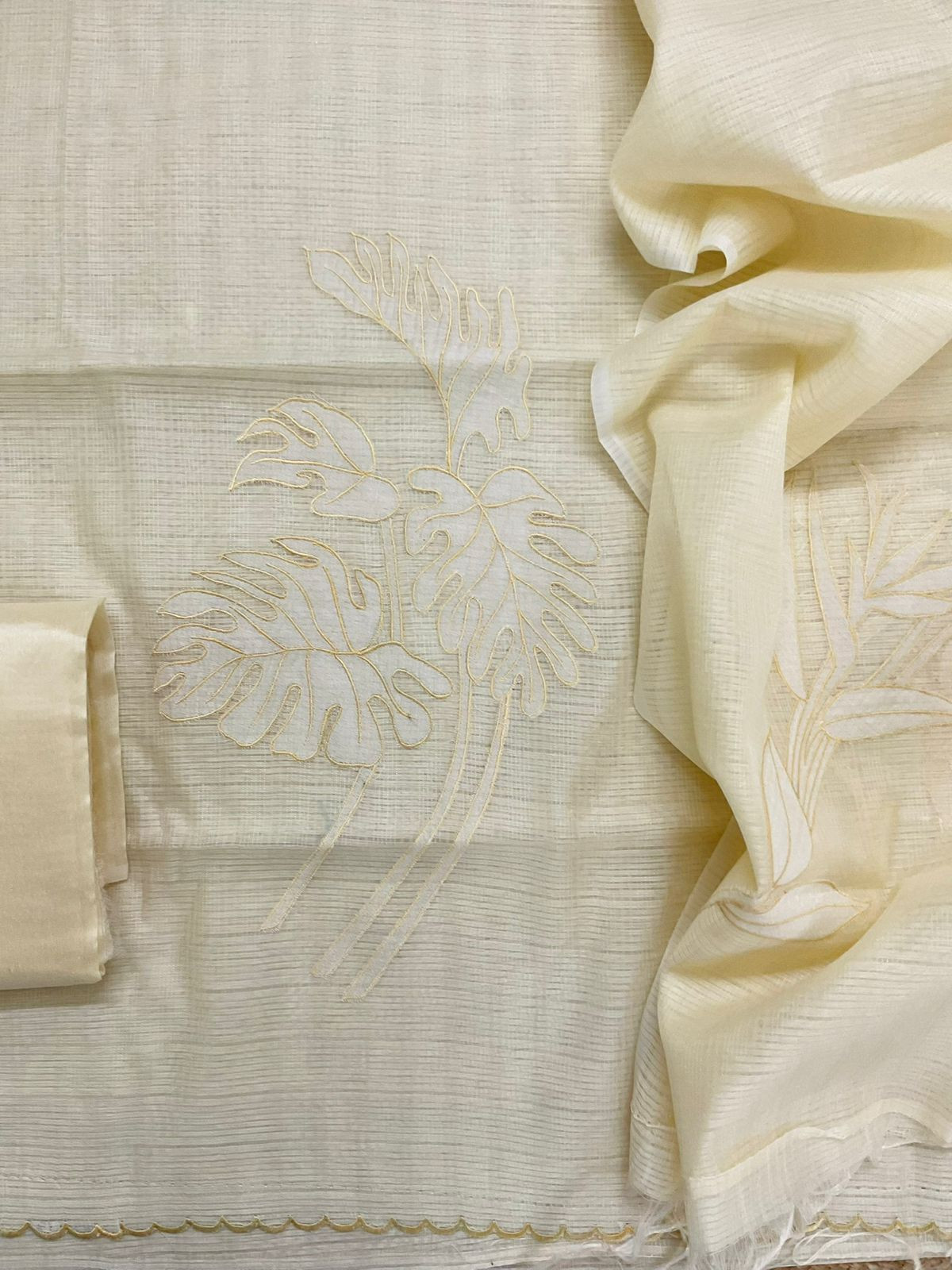 Soft Kota Silk Embroidered Suit - Yellow